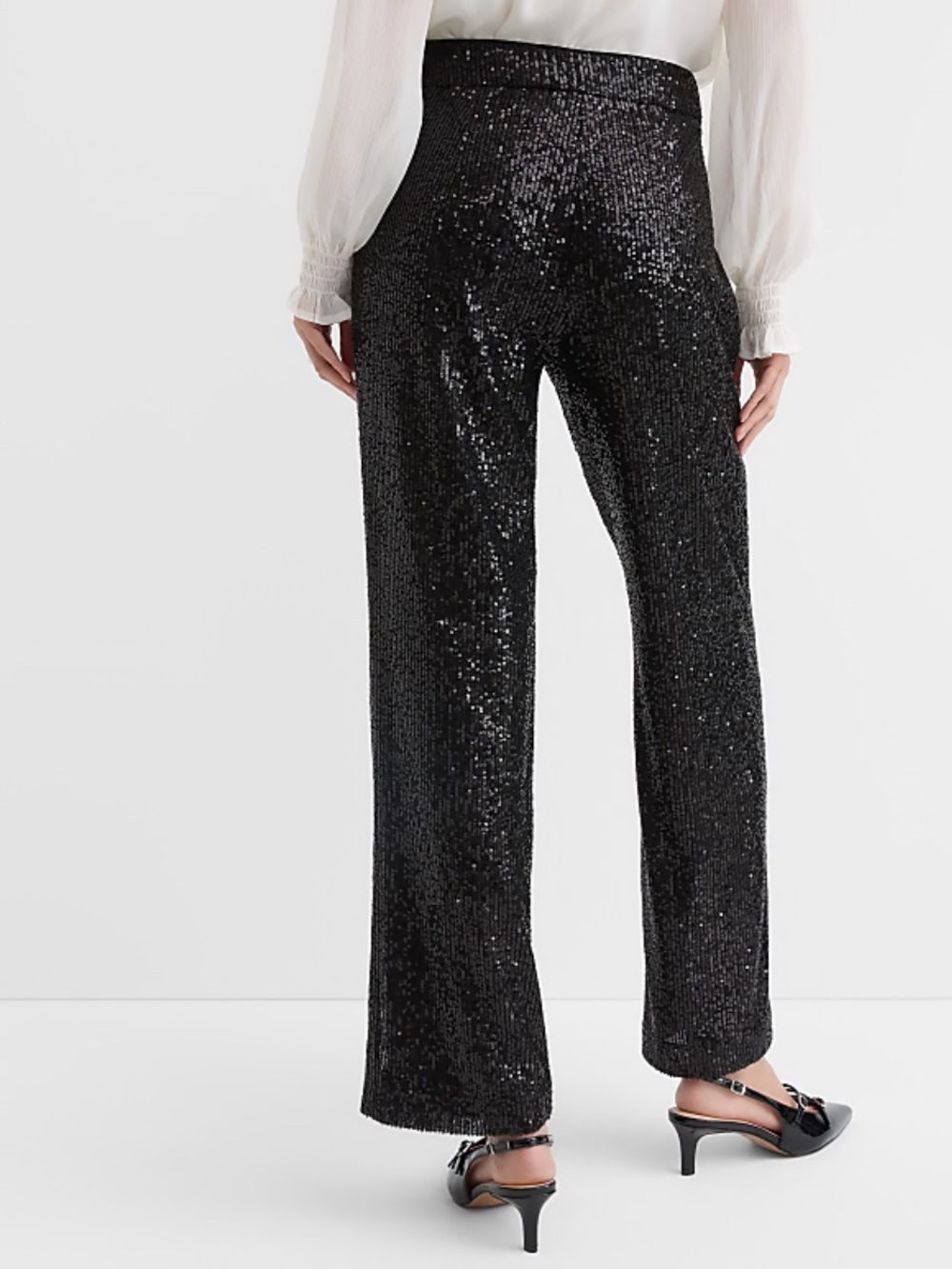 NEW LOFT Petite Sequin Straight Pants Black 14 Petite NWT - Picture 3 of 7
